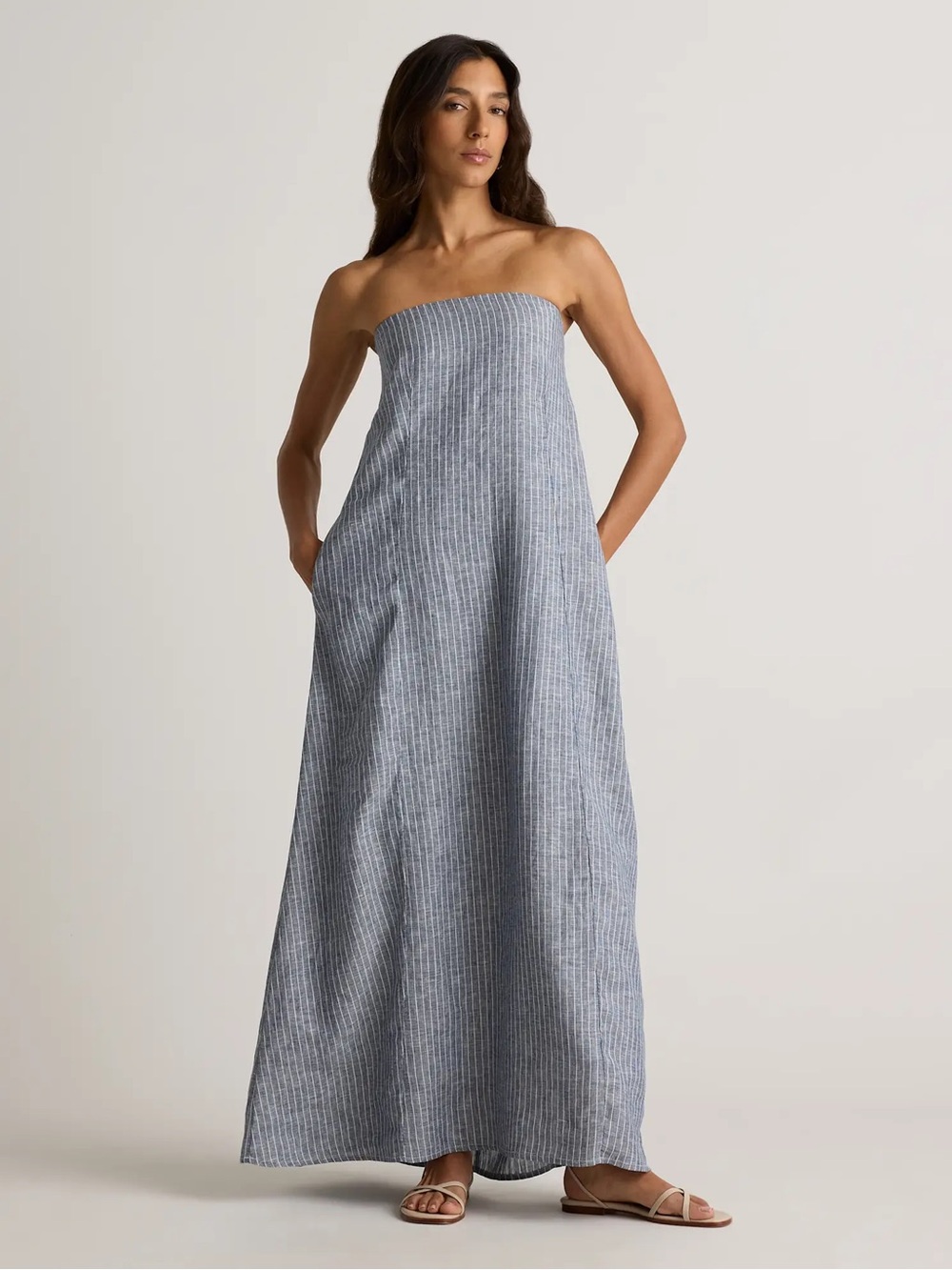 100% European Linen Strapless Maxi Dress - Picture 5 of 11